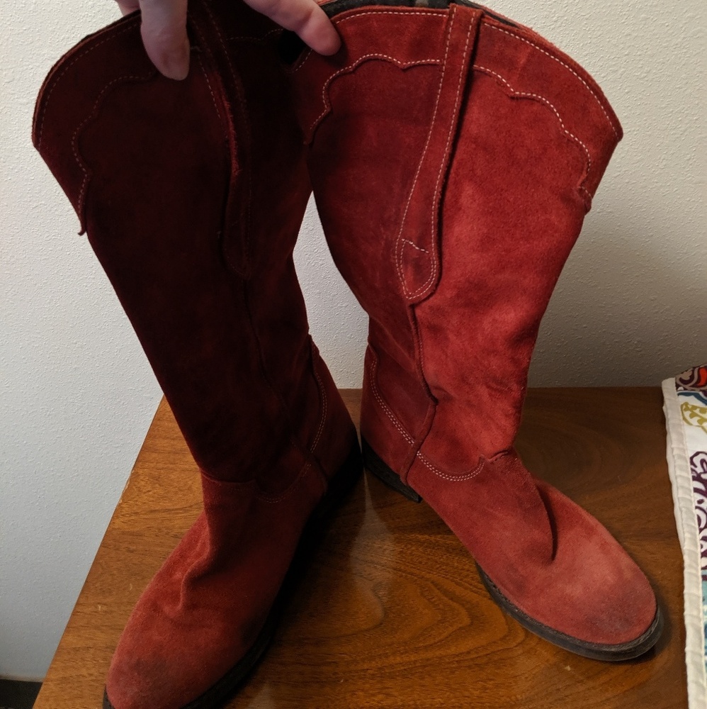Red suede boots